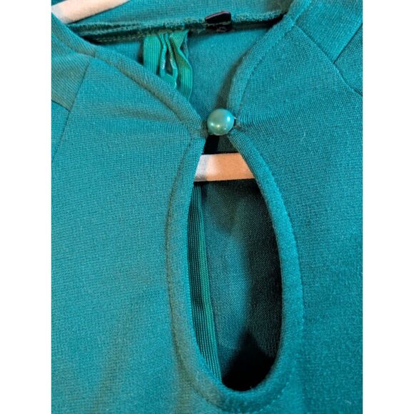 Chic Teal Retro Fit + Flare Midi Dress Keyhole Modest Elegant Comfortable Size L - Picture 8 of 10